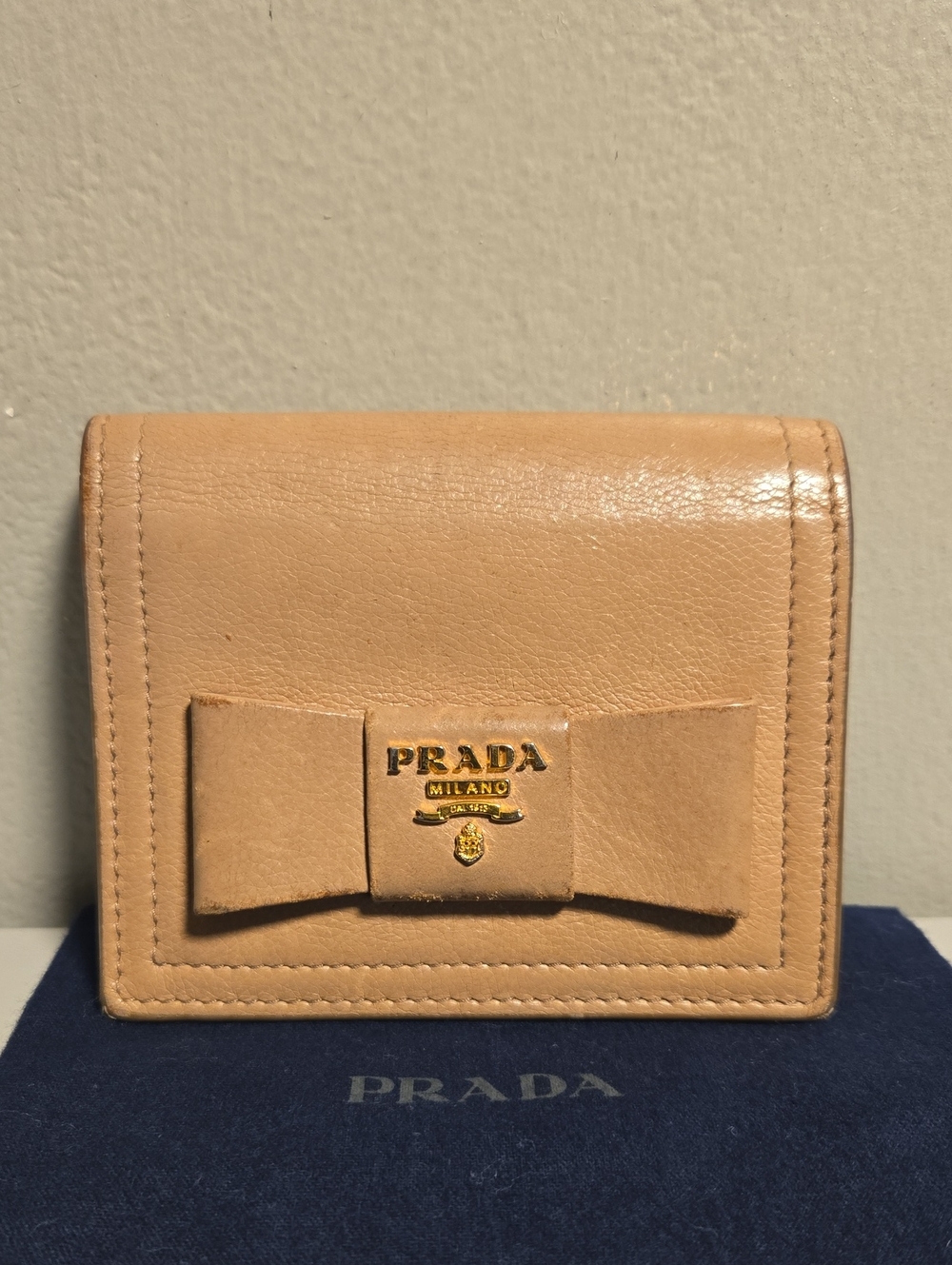 Prada Tan/Pink Leather Bow Bifold Wallet